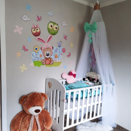 Wall sticker - Teddy bear and baby owls