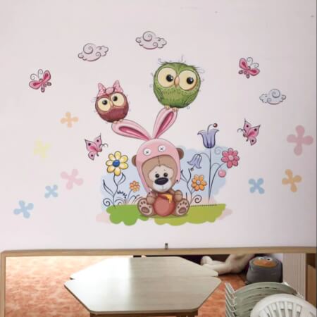 Wall sticker - Teddy bear and baby owls