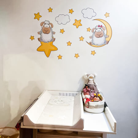 Dětské samolepky na zeď - Ovečky s hvězdami