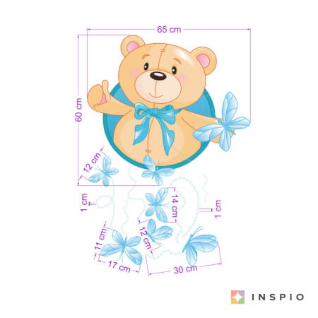 Muurstickers - Teddybeer met blauwe vlinders