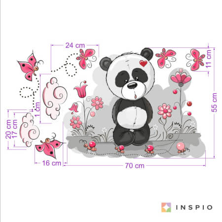 Adhesivo decorativo - Panda con flores y mariposas