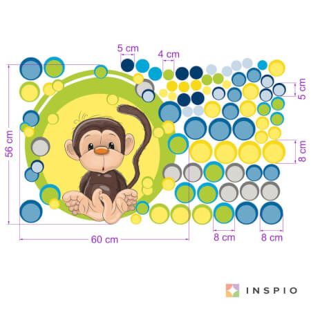 Stickers muraux - Petit singe avec pois et prénom