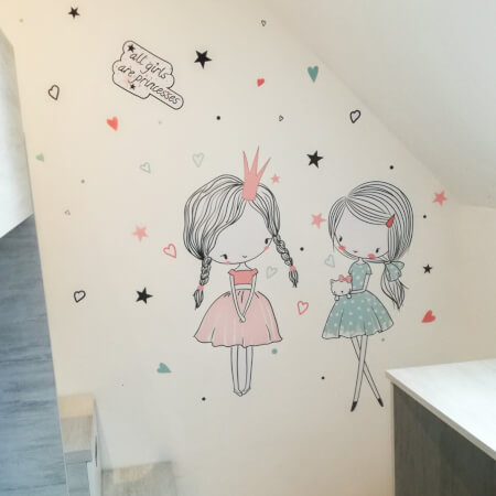 Dětské samolepky na zeď - Víly v mátové a pudrově růžové barvě pro holčičky