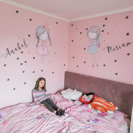 Dětské samolepky na zeď - Víly v mátové a pudrově růžové barvě pro holčičky