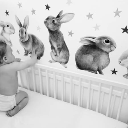 Nálepky na stenu - Zajačiky do detskej izby