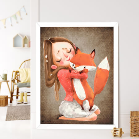 Obraz na zeď - Holčička s liškou v hnědém