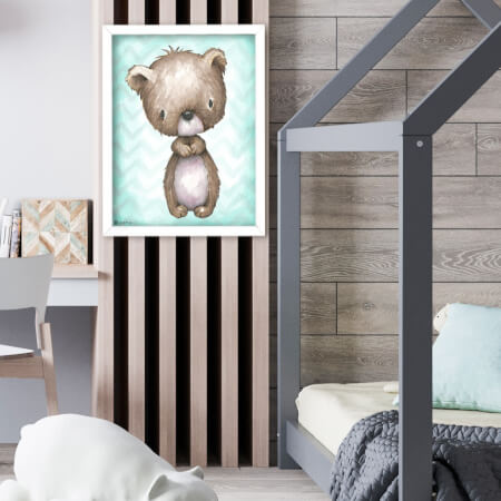 Bild an der Wand für Kinderzimmer- Bär mit Türkis