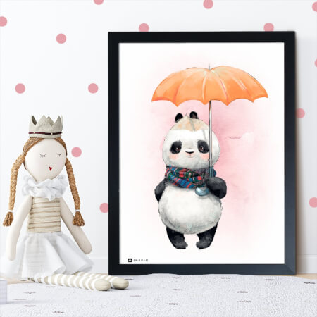 Plaque décorative pour la chambre d'enfant - Panda avec un parapluie