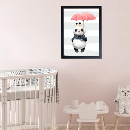 Cuadro para una habitación infantil - Panda con sombrilla roja
