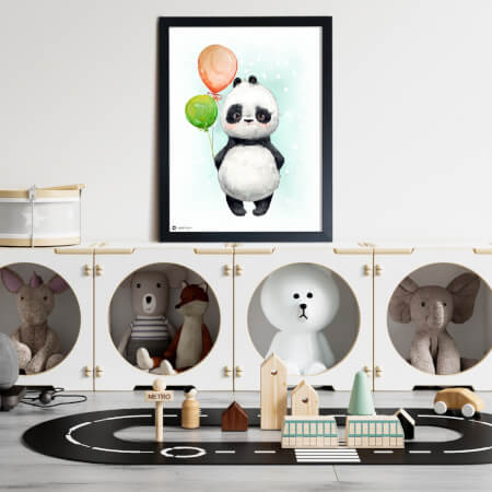 Képek falra - Panda színes lufikkal 