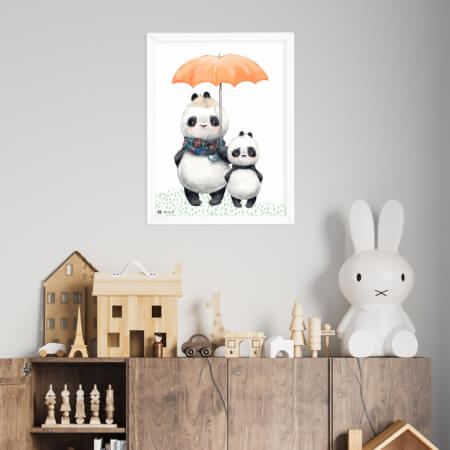 Dve pandy s dáždnikom na stenu
