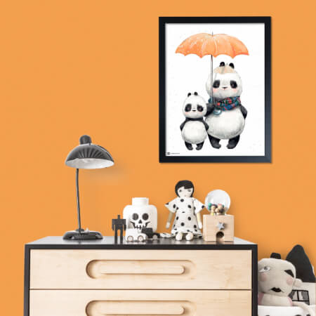 Cuadro de pandas con un paraguas