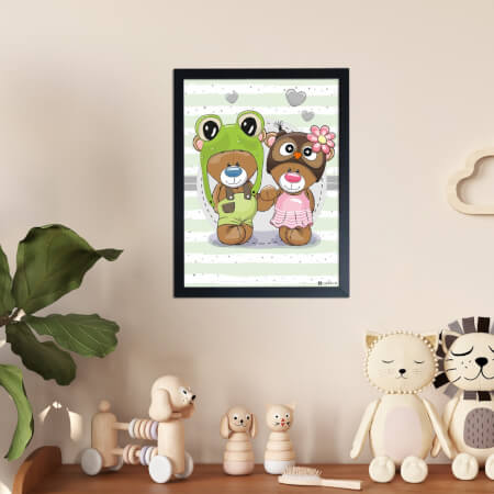 Wandbild für Babyzimmer verliebt Teddybären
