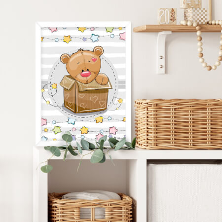 Kinderzimmer Tafel Teddybär in einer Box