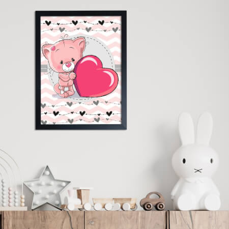 Roze Beertje met hart poster 