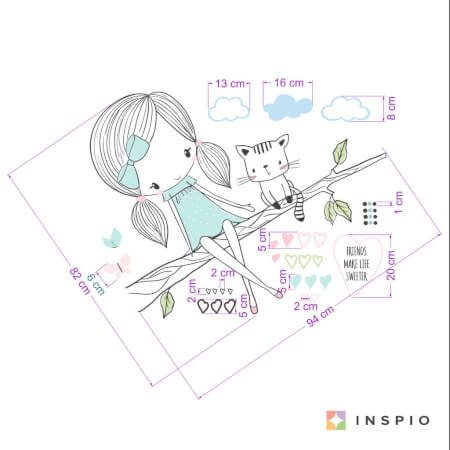 Dětské samolepky na zeď - INSPIO víla v mátových šatech na větvi