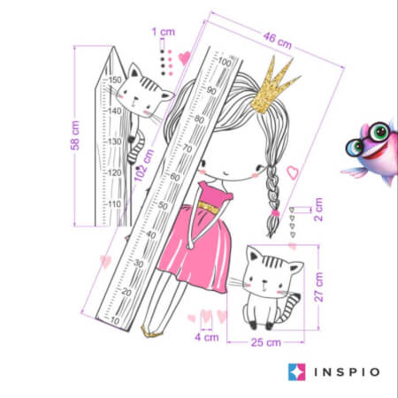 INSPIO-Messlatte für die Wand - Prinzessin mit einer Katze