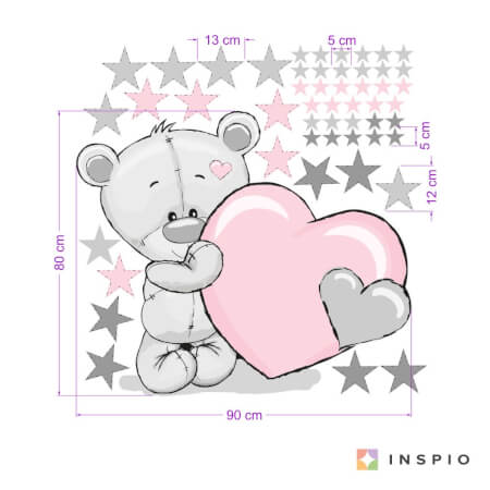 Nalepka - medvedek z zvezdami in imenom v pudrasti barvi