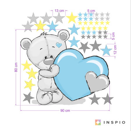 Grey teddy bear with blue and yellow stars