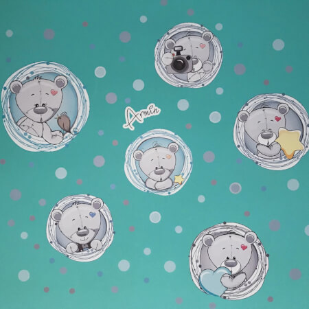 Dětské samolepky na zeď - Plyšoví medvídci v kruhu s jménem