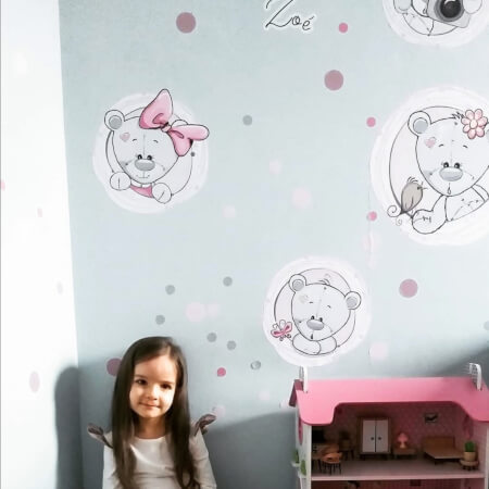 Zidne naljepnice - medvjedići s imenom u ružičastoj boji