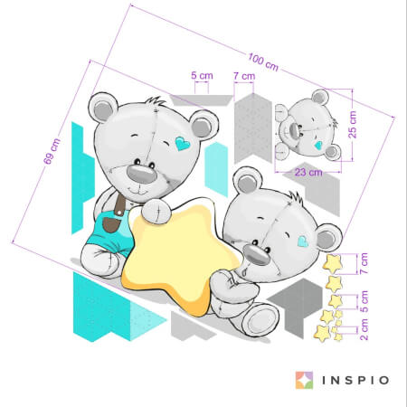 Dětské samolepky na zeď - Medvídci s jménem a trojuhelníky