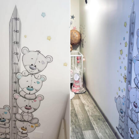 INSPIO klistermärke i form av längdmätare för barnrummet – nallebjörnar