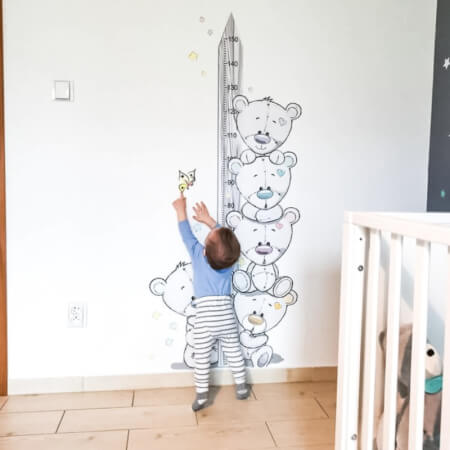 Messlatte für Kinder zum Aufkleben auf die Wand - Teddybären