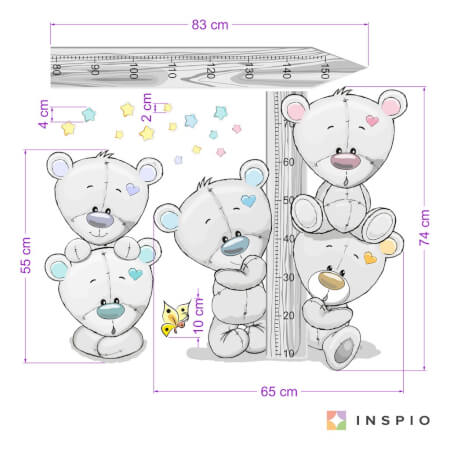 INSPIO klistermärke i form av längdmätare för barnrummet – nallebjörnar