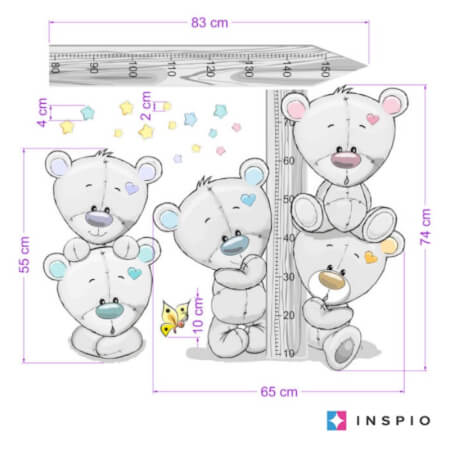 INSPIO højdemålersticker til barnets værelse – bamser