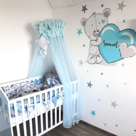 Παιδικά αυτοκόλλητα τοίχου, μπλε αρκουδάκι με αστέρια και όνομα