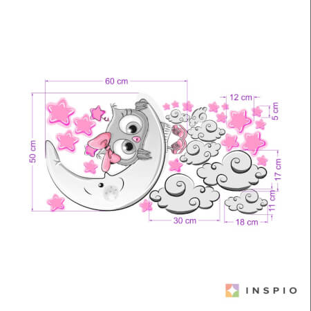 Sticker pour chambre d'enfant - Hiboux rose-gris