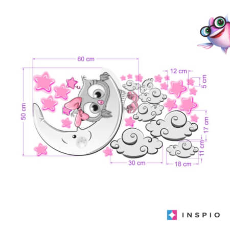 Sticker pour chambre d'enfant - Hiboux rose-gris