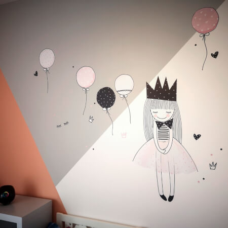 Samolepky na zeď pro holčičky - Princezna s balónky