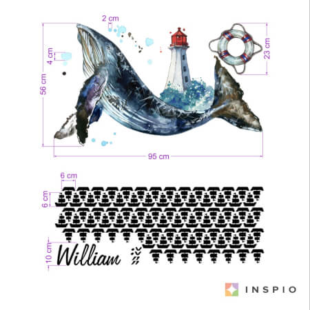 Wandaufkleber Walfish mit Leuchtturm