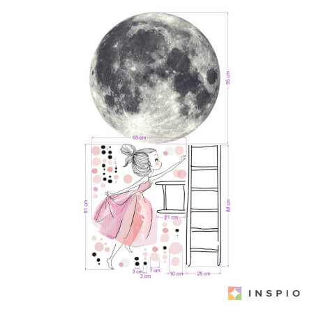 Sticker mural - Lune et fille sur une échelle