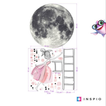 Αυτοκόλλητο τοίχου - Φεγγάρι και ένα κορίτσι σε σκάλα