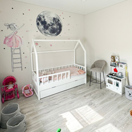 Self-adhesive wall sticker - Moon and a girl on a ladder