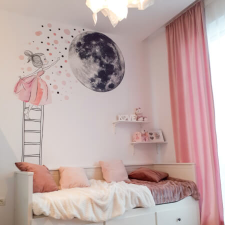 Self-adhesive wall sticker - Moon and a girl on a ladder