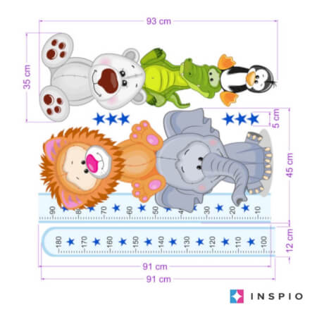 Blue growth chart with animals for kid's bedroom
