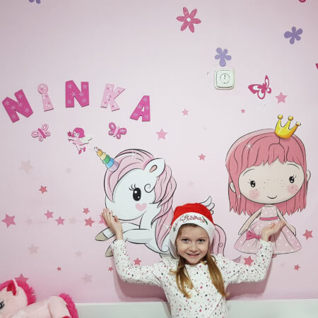 Samolepky na zeď pro holčičky - Princezna a jednorožec