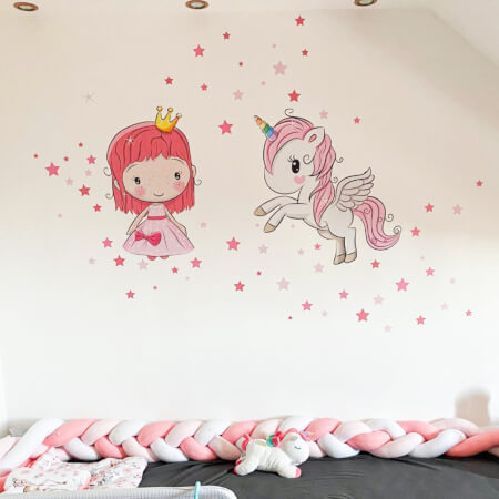 Sticker mural - Princesse et licorne