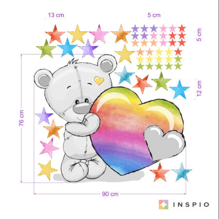 Dětské samolepky na zeď - Pestrobarevný plyšový medvídek s hvězdami