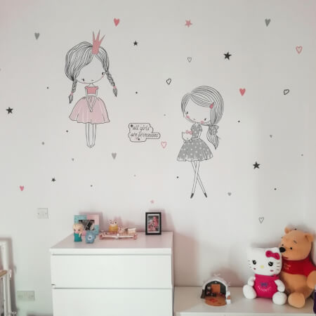 Dětské samolepky na zeď - Víly v šedo-růžové barvě