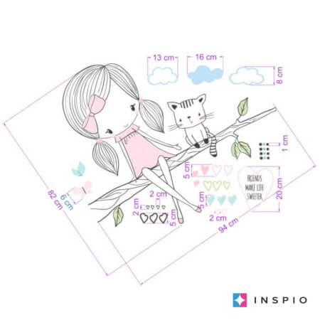 INSPIO fairy on a branch with a kitten in pink