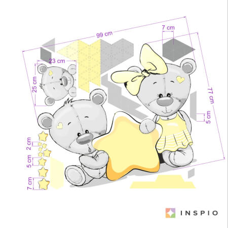 Sticker van beertjes met de naam van een klein meisjes in het geel