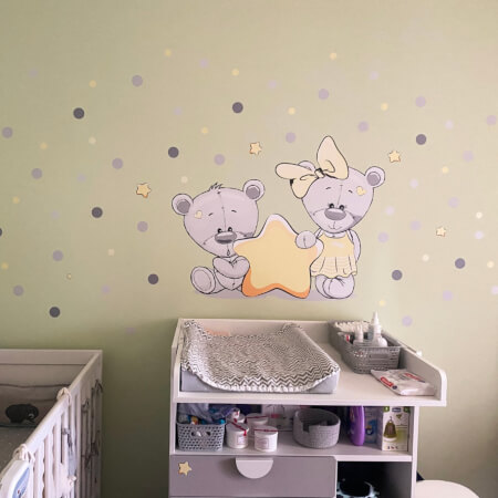 Sticker mural avec oursons en jaune et étoile avec prénom de fille