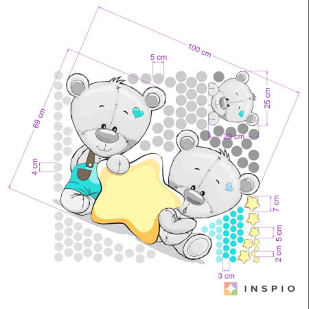 Samolepky do dětského pokoje - Medvídci s hvězdičkou a se jménem v tyrkysové barvě