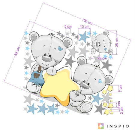 Wall sticker Teddy bears and stars with a name in blue