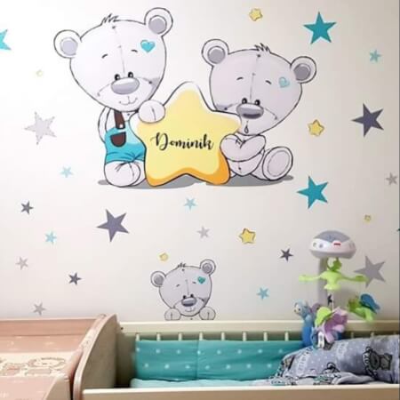 Teddy bear stickers in turquoise with a name